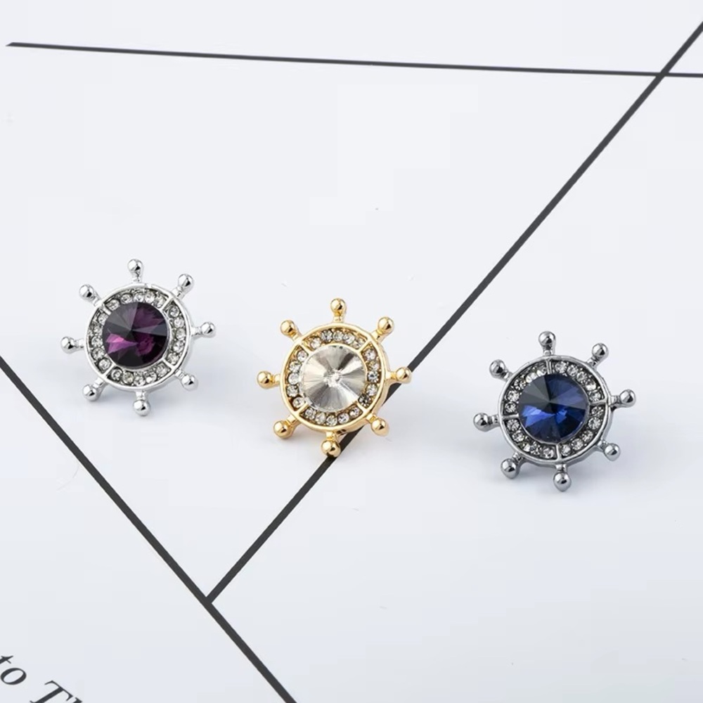 Crystal Ship Wheel Lapel Pin - Men's Accessory - Picture 6 of 7